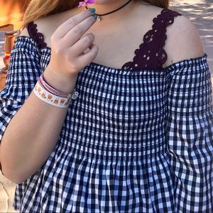 Hollister Ribbed Checkered Off The Shoulder Top